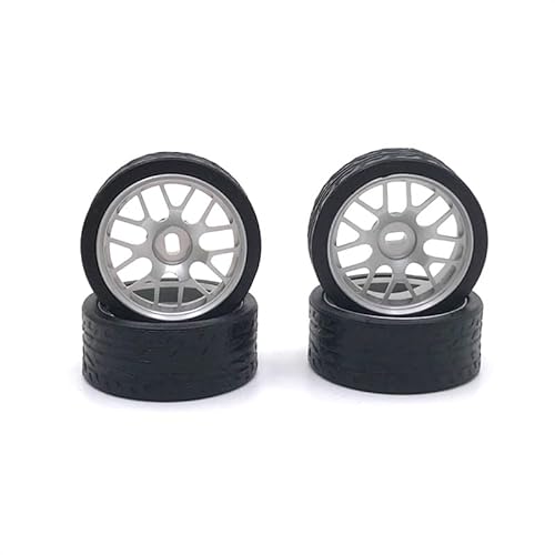 Metall-Upgrade 26,5 mm Rennreifen for WLtoys 1/28 284121 K969 K979 K989 K999 P929 P939 Mini-Q Mini-Z RC01 KYOSHO RC Autoteile(Silver) von KUENCE