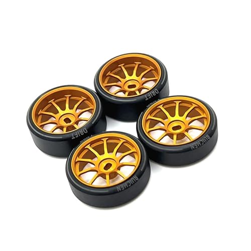 Metall Upgrade Zwei Breite Zwei Schmale Außendurchmesser 27mm Drift Reifen for WLtoys Mosquito Auto KYOSHO 1/28 RC Auto Teile(Yellow) von KUENCE