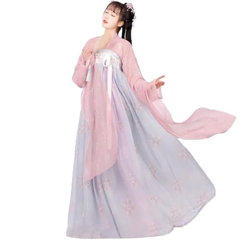 KUFEIUP Damen Altes Chinesisches Traditionelles Hanfu Kleid Cardigan Tops Langer Rock (Pink&Hellblau, Medium) von KUFEIUP