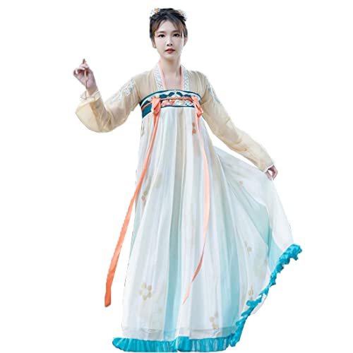 KUFEIUP Damen Antikes chinesisches traditionelles Hanfu Kleid Han Dynastie Cosplay Kostüm (Apricot, Medium) von KUFEIUP
