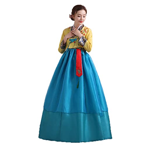KUFEIUP Koreanisches Hanbok-Kleid für Damen, Blumenstickerei, Cosplay-Kostüm, Gelb und Blau, Groß KUFEIUP Koreanisches Hanbok-Kleid für Damen, Blumenstickerei, Cosplay-Kostüm, Gelb und Blau, Groß von KUFEIUP