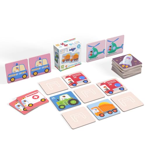 KUKIKUK Memo Spiel Fahrzeuge für Kinder ab 2 Jahren – Lernspiel mit großen Karten – Fördert Gedächtnis & Konzentration – Geschenk für Jungen & Mädchen – Pädagogisch wertvoll von KUKI KUK