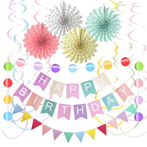 Geburtstagsdeko Birthday Decorations Mädchen Frauen Happy Birthday Banner mit Wimpelkette Geburtstag Hängende Papierfächer Wirbel Streamer und 3D Ball Girlande für Geburtstag Party Deko Geburtstagsdeko Birthday Decorations Mädchen Frauen Happy Birthday Banner mit Wimpelkette Geburtstag Hängende Papierfächer Wirbel Streamer und 3D Ball Girlande für Geburtstag Party Deko von KUKKUME