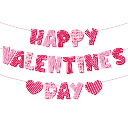 Valentinstagsbanner rosa Happy Valentine's Day Decor Herz Girlande Banner für Valentinstag Jahrestag Hochzeit Party Dekorationen von KUKKUME