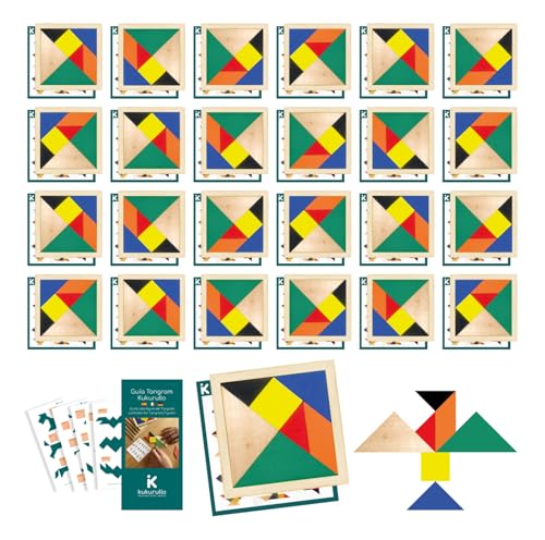 KUKURULLO Tangram Holz Mitgebsel Kindergeburtstag – 25 Tangram -Puzzles, Gastgeschenke für Kinder, Mitbringsel Jungen & Mädchen, Party Give-Aways, Piñata-Füllung, Ideal für Schule & Kita von KUKURULLO