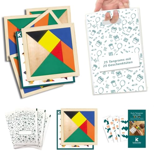 Tangram Holz Mitgebsel Kindergeburtstag – 25 Tangram + 25 Geschenktüten, Gastgeschenke für Kinder, Mitbringsel Jungen & Mädchen, Party Give-Aways, Piñata-Füllung, Tangram Ideal für Schule & Kita Tangram Holz Mitgebsel Kindergeburtstag – 25 Tangram + 25 Geschenktüten, Gastgeschenke für Kinder, Mitbringsel Jungen & Mädchen, Party Give-Aways, Piñata-Füllung, Tangram Ideal für Schule & Kita von KUKURULLO