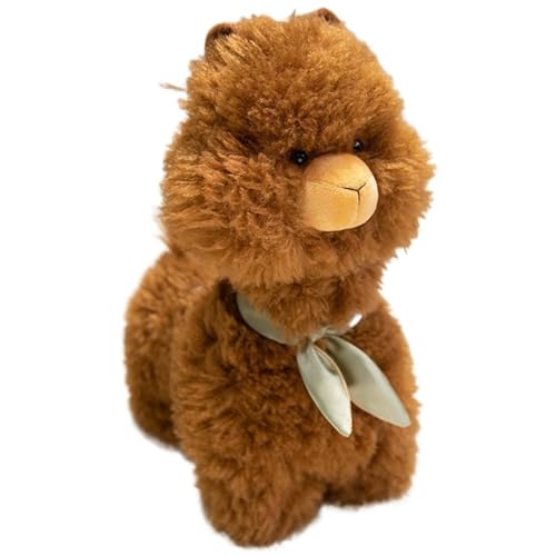Alpaka Kuscheltier, Süße Stofftier Puppe Mit Fliege Weiches Plüschtier Kuschelkissen Flauschiges Plüsch Kissen Für Spielen Kinder(Brown,35cm/13.8in) von KUKUShining