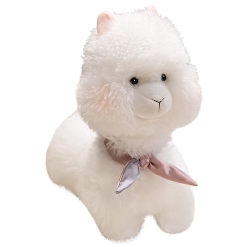 Alpaka Kuscheltier, Süße Stofftier Puppe Mit Fliege Weiches Plüschtier Kuschelkissen Flauschiges Plüsch Kissen Für Spielen Kinder(White,35cm/13.8in) von KUKUShining