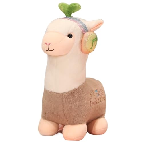 Alpaka Plüschtier, Kuscheltier Alpaka Stofftier Puppe Mit Kopfhörer Weich Plüsch Spielzeug Geschenk Für Mädchen Kinder(Brown,50cm/19.7in) von KUKUShining