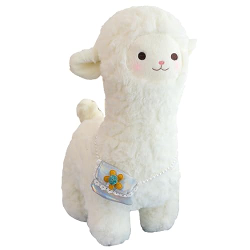 Alpaka Plüschtier, Kuscheltier Lama Puppe Mit Tasche Stofftier Kuschelweiches Kissen Schaf Plüsch Spielzeug Kuschelgefährte(60cm/23.9in) von KUKUShining