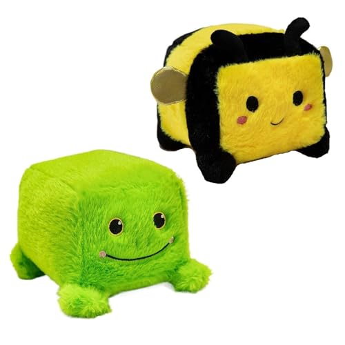 Biene Plüschtier, Stofftier Würfel Plüsch Spielzeug Gelbe Biene Stofftier Tiere Kuscheltier Weiches Kissen Geschenk Für Kinder Erwachsene(2PCS) von KUKUShining