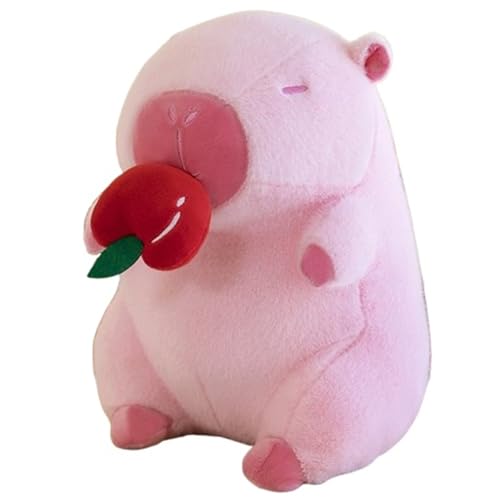 Capybara Plüsch, Weiche Kuscheltier Süße Stofftier Puppe Mit Ausziehbarem Frucht Flauschiges Rosa Capybaras Plüschtier Spielzeug for Kinder(Apple,50cm/19.7in) von KUKUShining