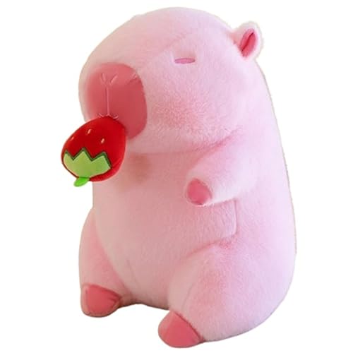 Capybara Plüsch, Weiche Kuscheltier Süße Stofftier Puppe Mit Ausziehbarem Frucht Flauschiges Rosa Capybaras Plüschtier Spielzeug for Kinder(Strawberry,50cm/19.7in) von KUKUShining