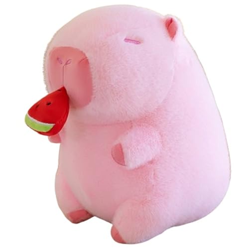 Capybara Plüsch, Weiche Kuscheltier Süße Stofftier Puppe Mit Ausziehbarem Frucht Flauschiges Rosa Capybaras Plüschtier Spielzeug for Kinder(Watermelon,50cm/19.7in) von KUKUShining