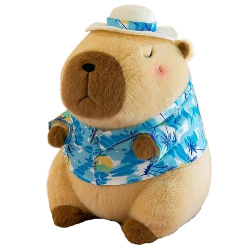 Capybara Plüschtier, Weiche Kuscheltier Süße Sommer Capybaras Stofftier Puppe Mit Kleidung Plüsch Spielzeug Umarmungskissen Zur Dekoration(Blue,40cm/15.75in) von KUKUShining