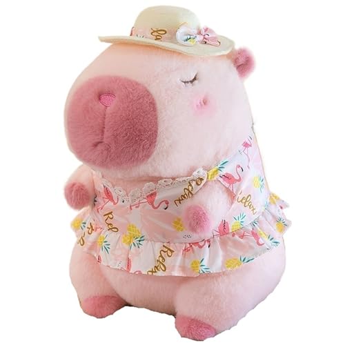 Capybara Plüschtier, Weiche Kuscheltier Süße Sommer Capybaras Stofftier Puppe Mit Kleidung Plüsch Spielzeug Umarmungskissen Zur Dekoration(Pink,40cm/15.75in) von KUKUShining