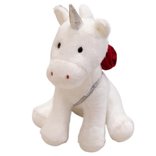 Einhorn Plüschtier, Einhörner Stofftier Puppe Mit Rosen Kuscheltier Kuschelige Plüsch Kissen Für Valentinstagsgeschenke(White,26cm/10.23in) von KUKUShining