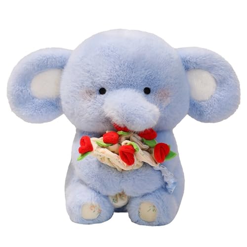 Elefant Plüschtier, Weiche Kuscheltier Stofftier Puppe Mit Rosen Cartoon Elefanten Plüsch Spielzeug Geschenk Für Kinder Jungen Mädchen(Blue) von KUKUShining