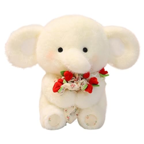 Elefant Plüschtier, Weiche Kuscheltier Stofftier Puppe Mit Rosen Cartoon Elefanten Plüsch Spielzeug Geschenk Für Kinder Jungen Mädchen(White) von KUKUShining