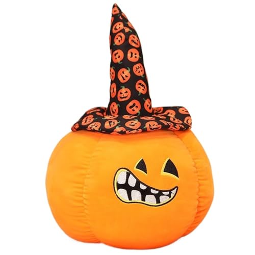 Halloween Kürbis Kissen Plüsch, Kuscheltier Dekokissen Mit Hut Weiches Stofftier Dekokissen Süßes Plüschtier Kuschelkissen Zum Spielen(Orange,60cm/23.9in) von KUKUShining