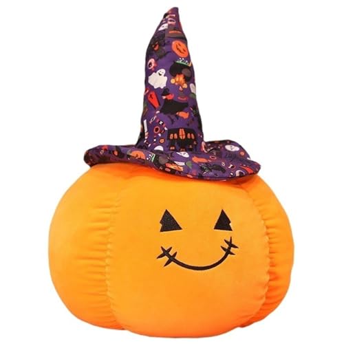Halloween Kürbis Kissen Plüsch, Kuscheltier Dekokissen Mit Hut Weiches Stofftier Dekokissen Süßes Plüschtier Kuschelkissen Zum Spielen(Purple,60cm/23.9in) von KUKUShining
