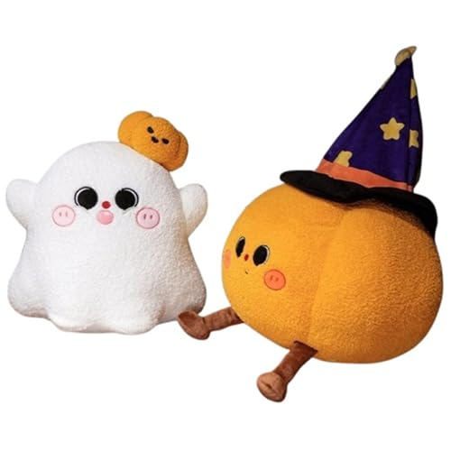 Halloween Kürbis Plüsch, Süßes Kürbisgeist Kürbiskissen Geister Plüschtier Kissen Dekokissen Für Party Schlafzimmerdekoration(2PCS) von KUKUShining