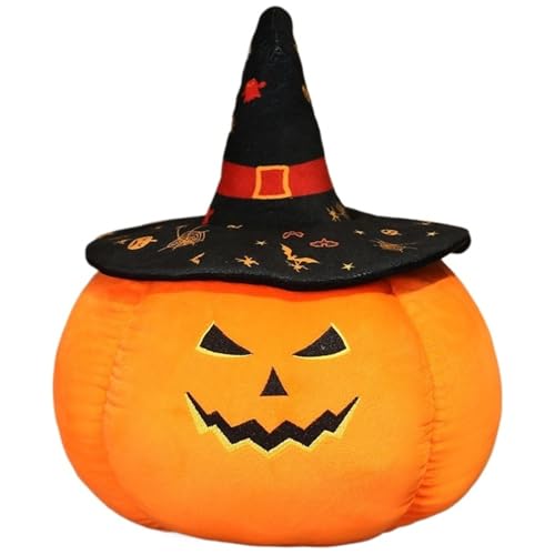 Halloween Kürbis Plüsch, Weiches Kuscheltier Dekokissen Ausgestopftes Geister Kissen Mit Hexenhut Kürbiskissen Plüschtier Spielzeug(Black,35cm/13.8in) von KUKUShining