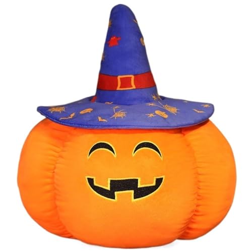 Halloween Kürbis Plüsch, Weiches Kuscheltier Dekokissen Ausgestopftes Geister Kissen Mit Hexenhut Kürbiskissen Plüschtier Spielzeug(Blue,35cm/13.8in) von KUKUShining