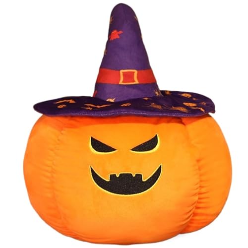 Halloween Kürbis Plüsch, Weiches Kuscheltier Dekokissen Ausgestopftes Geister Kissen Mit Hexenhut Kürbiskissen Plüschtier Spielzeug(Purple,35cm/13.8in) von KUKUShining