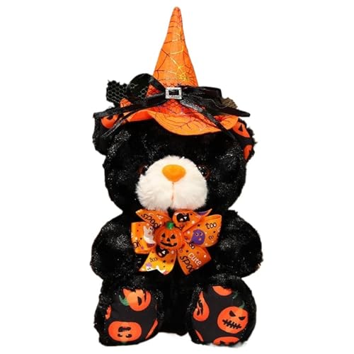Halloween Teddybär Kuscheltier, Süße Stofftier Puppe Mit Hexenhut Kuscheliges Fliege Bär Plüschtier Für Die Heimdekoration(Black) von KUKUShining