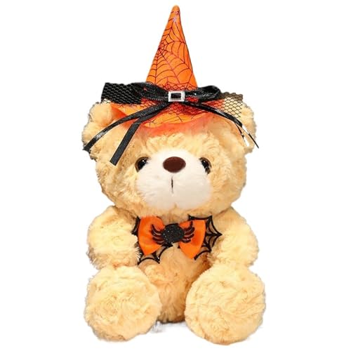 Halloween Teddybär Kuscheltier, Süße Stofftier Puppe Mit Hexenhut Kuscheliges Fliege Bär Plüschtier Für Die Heimdekoration(Yellow) von KUKUShining