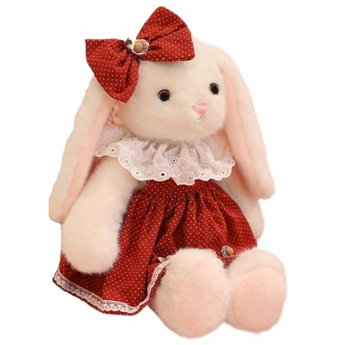 Hase Kuscheltier, Weich Plüschtier Stofftier Puppe Mit Kuschelrock Schlappohr Kaninchen Plüsch Spielzeug Für Kinder(Red) von KUKUShining