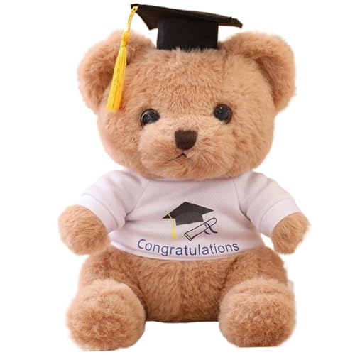 KUKUShining Abschlussbär Plüschtier, Stofftier Teddybär Puppe Mit Hut Weiches Flauschiges Plüschtier Geschenk Zur Heimdekoration(Orange) von KUKUShining