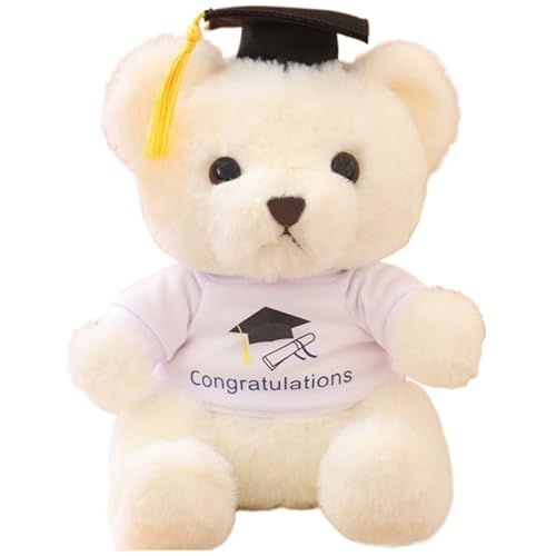 KUKUShining Abschlussbär Plüschtier, Stofftier Teddybär Puppe Mit Hut Weiches Flauschiges Plüschtier Geschenk Zur Heimdekoration(White) von KUKUShining
