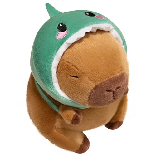 KUKUShining Capybara Plüschtier, Kuschelige Stofftier Puppe Mit Kopfbedeckung Rucksack Kuscheltier Capybaras Umarmungskissen Plüsch Spielzeug(Green,25cm/9.8in) von KUKUShining