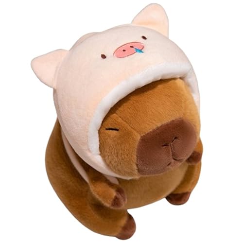KUKUShining Capybara Plüschtier, Kuschelige Stofftier Puppe Mit Kopfbedeckung Rucksack Kuscheltier Capybaras Umarmungskissen Plüsch Spielzeug(Pink,40cm/15.75in) von KUKUShining