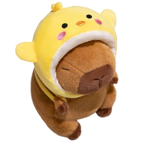 KUKUShining Capybara Plüschtier, Kuschelige Stofftier Puppe Mit Kopfbedeckung Rucksack Kuscheltier Capybaras Umarmungskissen Plüsch Spielzeug(Yellow,20cm/7.8in) von KUKUShining