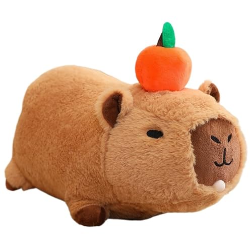 KUKUShining Capybara Plüschtier, Kuschelweiche Stofftier Puppe Mit Apfel Küken Flauschiges Capybara Plüschtier Spielzeug Geschenk Für Kinder(Red,20cm/7.8in) von KUKUShining