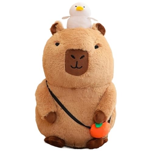 Capybara Plüschtier, Kuschelweiche Stofftier Puppe Mit Apfel Küken Flauschiges Capybara Plüschtier Spielzeug Geschenk Für Kinder(White,20cm/7.8in) von KUKUShining