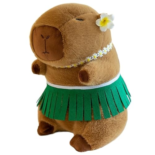 KUKUShining Capybara Plüschtier, Niedliches Grasrock Capybara Stofftier Puppe Mit Kranz Simulation Kuschelkissen Plüsch Spielzeug(30cm/11.8in) von KUKUShining