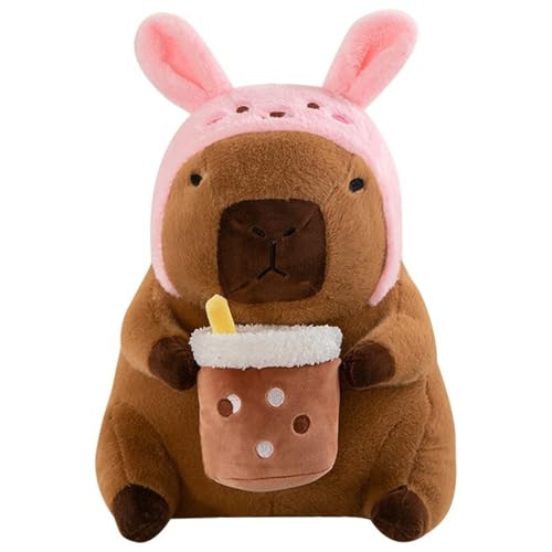 KUKUShining Capybara Plüschtier, Oster Capybaras Stofftierpuppe Mit Kaninchenmütze Kuschelkissen Plüschtier Geschenk Für Kinder Mädchen(Pink,50cm/19.8in) von KUKUShining