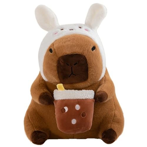 KUKUShining Capybara Plüschtier, Oster Capybaras Stofftierpuppe Mit Kaninchenmütze Kuschelkissen Plüschtier Geschenk Für Kinder Mädchen(White,50cm/19.8in) von KUKUShining