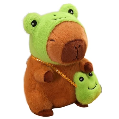 KUKUShining Capybara Plüschtier, Süße Capybaras Stofftier Puppen Mit Rucksack Weiche Umarmungskissen Plüsch Spielzeug Geschenk Für Kinder(Frog) von KUKUShining