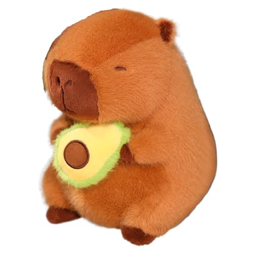 KUKUShining Capybara Plüschtier, Süße Stofftier Puppe Mit Wassermelonen Avocado Erdbeerhut Weiche Umarmungskissen Plüschspielzeug for Kinder(Avocado) von KUKUShining