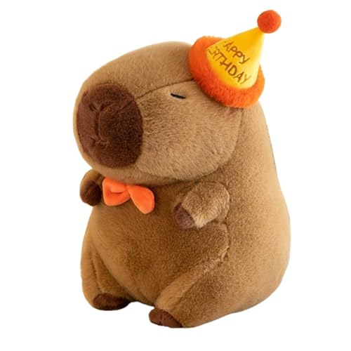 KUKUShining Capybara Plüschtier, Weiches Plüschtier Mit Geburtstagsmütze Fliege Kuscheltier Kinder Kissen Süßes Teddy Puppenspielzeug Jungen Mädchen(25cm/9.8in) von KUKUShining