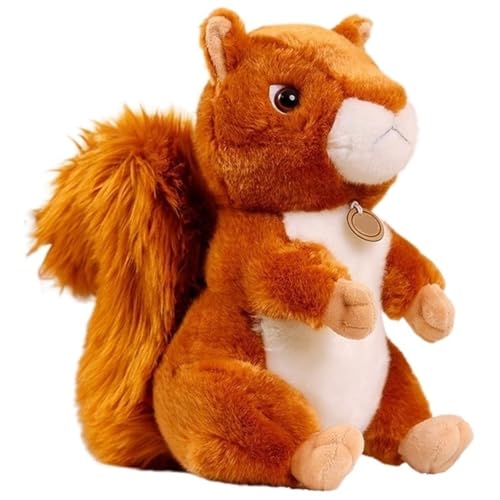 KUKUShining Eichhörnchen Plüschtier, Kuschelige Stofftiere Puppen Kuscheltier Simulation Brauner Plüsch Hörnchen Spielzeug Weiches Wohndekor Geschenke(25cm/9.8in) von KUKUShining