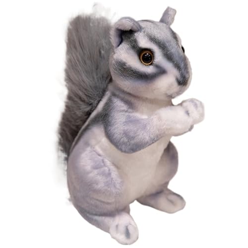 KUKUShining Eichhörnchen Plüschtier, Weiche Kuschelige Stofftier Puppe Flauschige Waldtiere Eichhörnchen Plüsch Spielzeug Geschenk for Kinder Jungen(Gray,27cm/10.6in) von KUKUShining