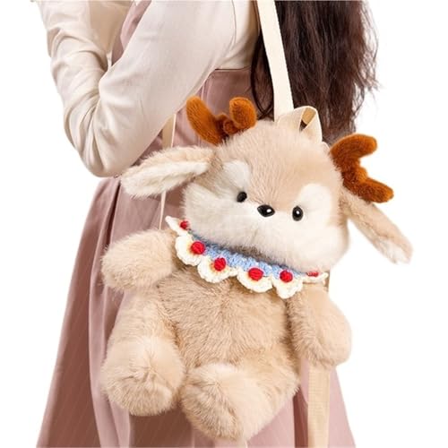 KUKUShining Elch Plüsch, Weihnachtshirsch Stofftier Puppe Mit Lätzchen Kuschelige Rentier Tasche Plüsch Spielzeug Geschenke Für Kinder(Bag) von KUKUShining