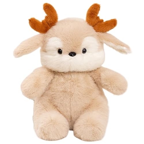 KUKUShining Elch Plüsch, Weihnachtshirsch Stofftier Puppe Mit Lätzchen Kuschelige Rentier Tasche Plüsch Spielzeug Geschenke Für Kinder(Brown) von KUKUShining