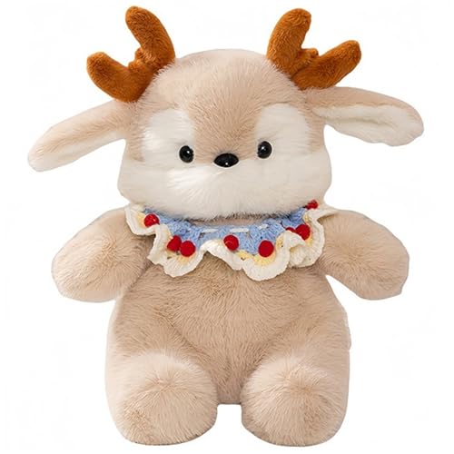 KUKUShining Elch Plüsch, Weihnachtshirsch Stofftier Puppe Mit Lätzchen Kuschelige Rentier Tasche Plüsch Spielzeug Geschenke Für Kinder(Red) von KUKUShining